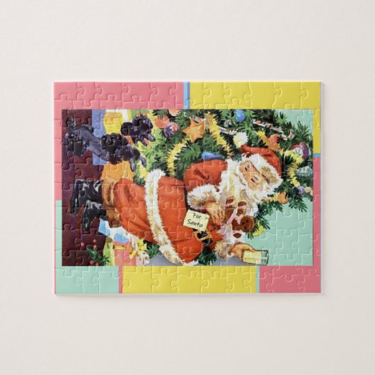 Retro Santa, Koekjes en Melk, en Dansende Poodle Legpuzzel (Horizontaal)