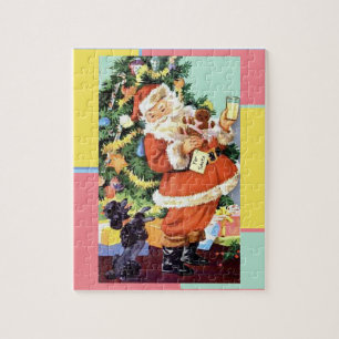 Retro Santa, Koekjes en Melk, en Dansende Poodle Legpuzzel