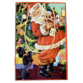 Retro Santa, Koekjes en Melk, en Dansende Poodle Medium Cadeauzakje (Voorkant)