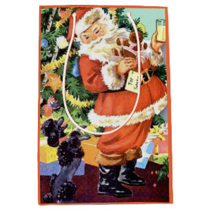 Retro Santa, Koekjes en Melk, en Dansende Poodle Medium Cadeauzakje