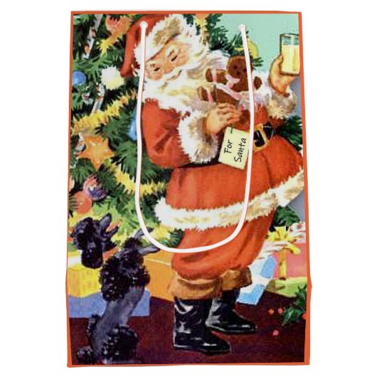 Retro Santa, Koekjes en Melk, en Dansende Poodle Medium Cadeauzakje (Achterkant)