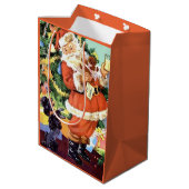 Retro Santa, Koekjes en Melk, en Dansende Poodle Medium Cadeauzakje (Achterkant Gekanteld)