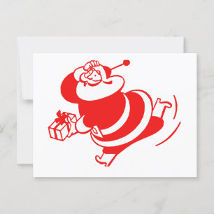 Retro Santa loopt rood en wit Briefkaart