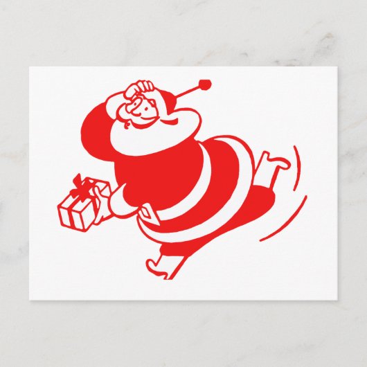 Retro Santa loopt rood en wit Briefkaart (Voorkant)