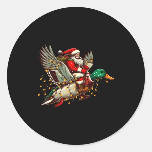 Retro Santa Mallard Duck Christmas Hunting Season Ronde Sticker (Voorkant)