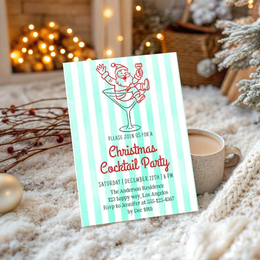 Retro Santa Martini Kerstcocktailparty Kaart
