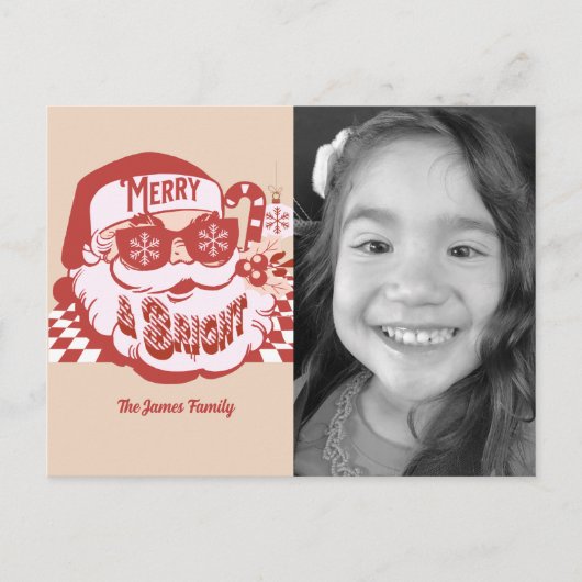 Retro Santa Merry Bright Groovy kerstfoto Briefkaart (Voorkant)