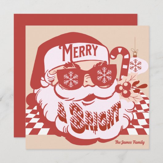 Retro Santa Merry Bright Groovy kerstKaart (Voorkant / Achterkant)
