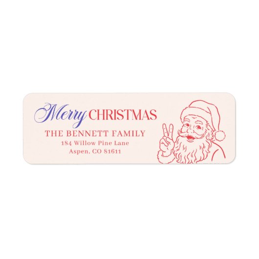 Retro Santa Merry Christmas Return Address Etiket (Voorkant)