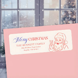 Retro Santa Merry Christmas Return Address Etiket