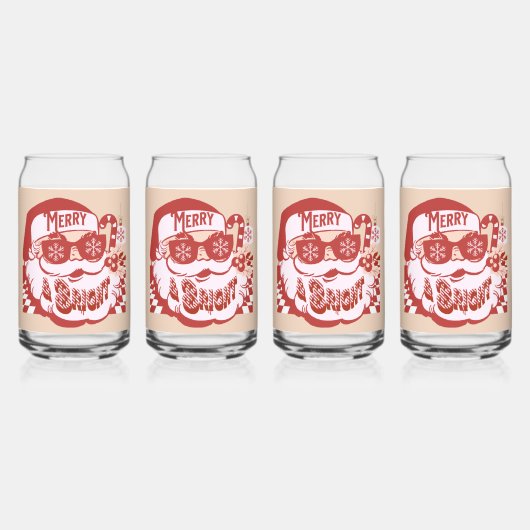 Retro Santa Merry en Bright Groovy Blikvorm Glas (Voorkant)