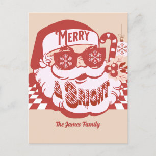 Retro Santa Merry en Bright Groovy Kerstmis Briefkaart