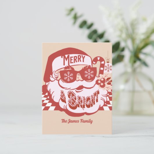 Retro Santa Merry en Bright Groovy Kerstmis Briefkaart (Staand voorkant)