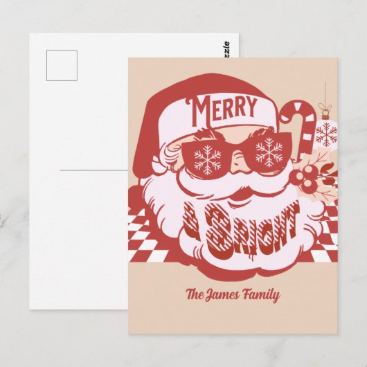 Retro Santa Merry en Bright Groovy Kerstmis Briefkaart (Voorkant / Achterkant)