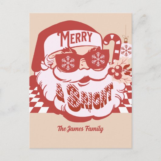 Retro Santa Merry en Bright Groovy Kerstmis Briefkaart (Voorkant)