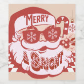 Retro Santa Merry en Bright Groovy Wijn Etiket (Enkel label)