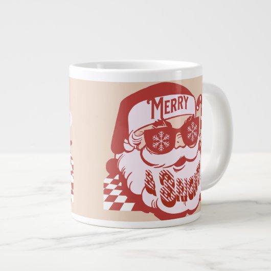 Retro Santa Merry, helder kerstroze rood Grote Koffiekop (Voorkant rechts)