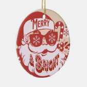 Retro Santa Merry, helder kerstroze rood Keramisch Ornament (Rechts)