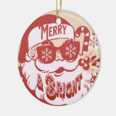 Retro Santa Merry, helder kerstroze rood Keramisch Ornament (Links)
