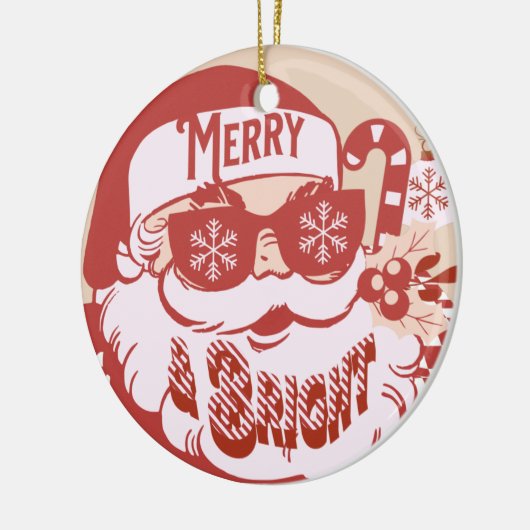 Retro Santa Merry, helder kerstroze rood Keramisch Ornament (Links)