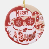 Retro Santa Merry, helder kerstroze rood Keramisch Ornament (Achterkant)