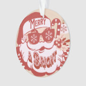 Retro Santa Merry, helder kerstroze rood Ornament (voorkant)