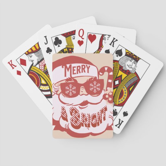 Retro Santa Merry, helder kerstroze rood Pokerkaarten (Achterkant)