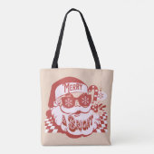 Retro Santa Merry, helder kerstroze rood Tote Bag (Achterkant)