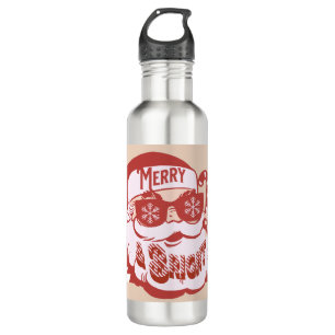 Retro Santa Merry, helder kerstroze rood Waterfles