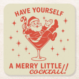 Retro Santa Merry Little Cocktail Paper Coaster Kartonnen Onderzetters