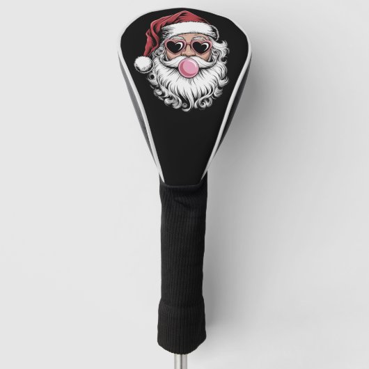 Retro Santa met bril blaast bubbel kerst Golfheadcover (Voorkant)