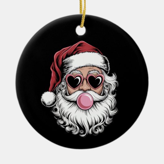 Retro Santa met bril blaast bubbel kerst Keramisch Ornament (Voorkant)
