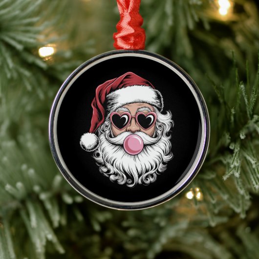 Retro Santa met bril blaast bubbel kerst Metalen Ornament (Boom)