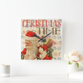 Retro Santa met Cadeaus en kersttijd Vierkante Klok (Huis)