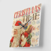 Retro Santa met Cadeaus en kersttijd Vierkante Klok (Hoek)