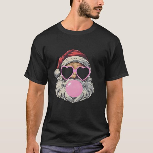 Retro Santa met hartbril Bubblegum Kerstmis T-shirt (Voorkant)