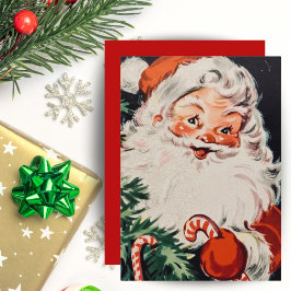 Retro Santa met snoeprietjes aangepaste kerstmis Feestdagenkaart