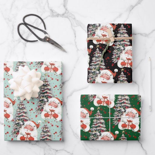 Retro Santa met sterren  Inpakpapier Vel (Voorkant)