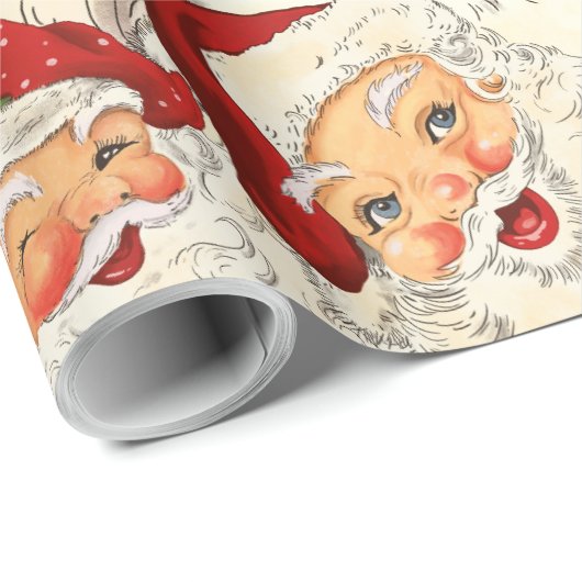 Retro Santa Mini Rode Kerstmis Cadeaupapier (Rol Hoek)