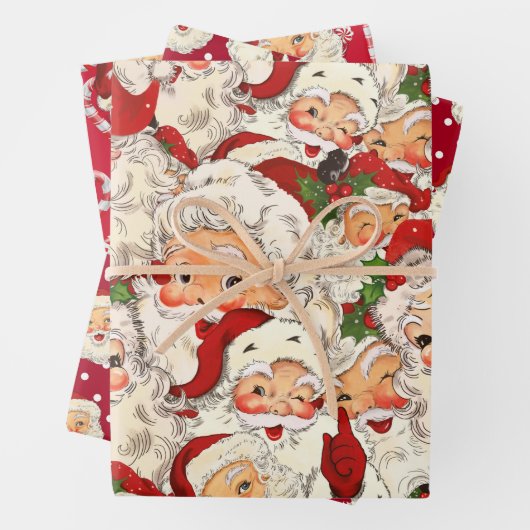  Retro Santa Mini Rode Kerstmis Inpakpapier Vel (In situ)
