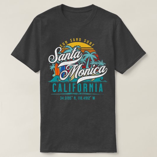 Retro Santa Monica California Sun Sand Surf Beach T-shirt (Design voorkant)