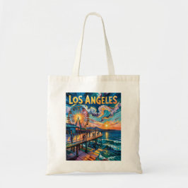 Retro Santa Monica Pier Los Angeles Van Gogh Art Tote Bag