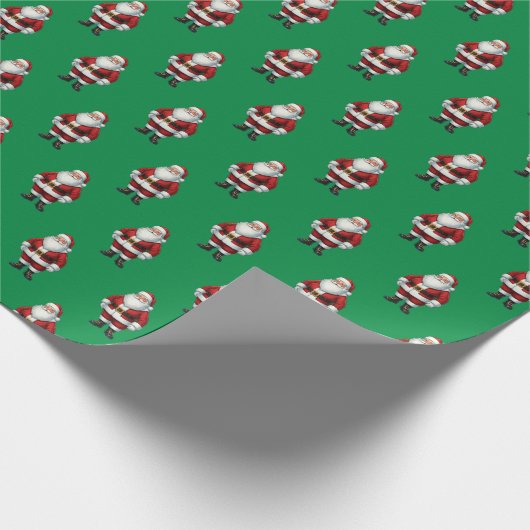 Retro Santa op het groene kerstpatroon van het bos Cadeaupapier (Hoek)