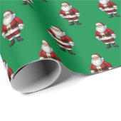 Retro Santa op het groene kerstpatroon van het bos Cadeaupapier (Rol Hoek)