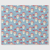 Retro Santa op parelblauw kerstfeest Cadeaupapier (Vlak)