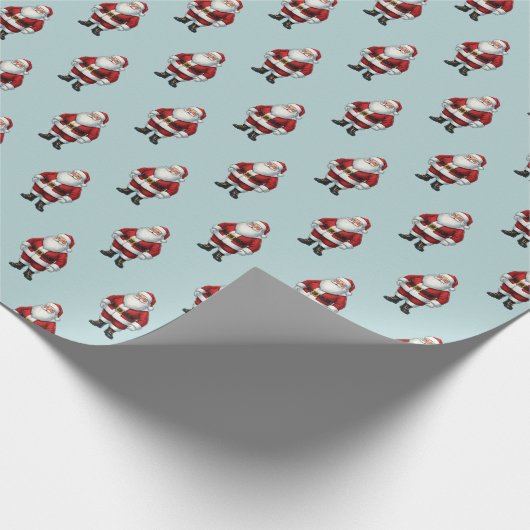 Retro Santa op Poeder Blauw Kerstpatroon Cadeaupapier (Hoek)