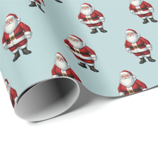 Retro Santa op Poeder Blauw Kerstpatroon Cadeaupapier (Rol Hoek)