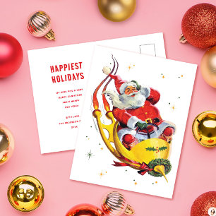 Retro Santa op Rocket Non-Photo Kerstvakantie Briefkaart