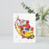 Retro Santa op Rocket Non-Photo Kerstvakantie Briefkaart (Staand voorkant)
