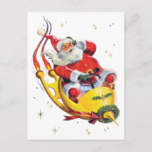 Retro Santa op Rocket Non-Photo Kerstvakantie Briefkaart (Voorkant)